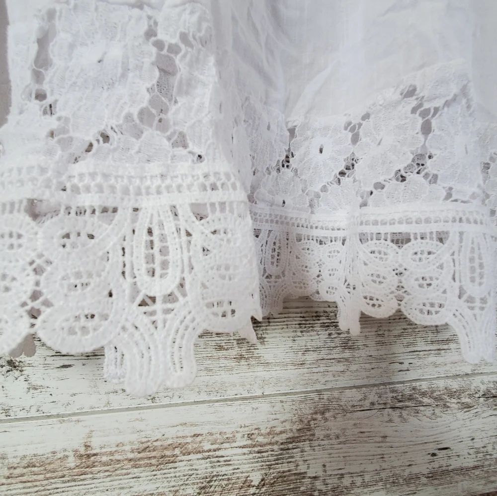 Boho Flowy White Lacy Embroidered Top - Picture 7 of 11